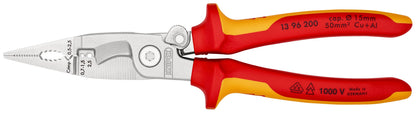 KNIPEX 13 96 200 SB Pinza aislada para instalaciones eléctricas 6 en 1 con mangos ergonómicos 1000V cromada 200 mm (8″)