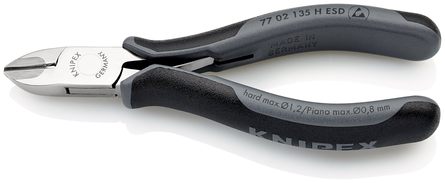 KNIPEX 77 02 135 H ESD Pinzas de corte diagonal para electrónica ESD con filo de corte de metal duro con mangos en dos componentes 135 mm