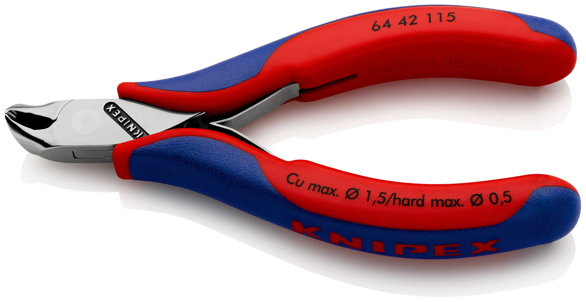 KNIPEX 64 42 115 SB Pinza de corte frontal tipo oblicuo para electrónica con mangos ergonómicos pulida 115 mm (4.5'')