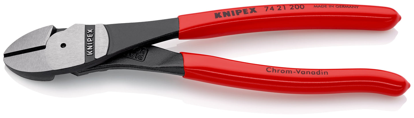 KNIPEX 74 21 200 SB Pinzas de corte diagonal tipo extra fuerte con mangos de plástico acabado pavonado 200 mm