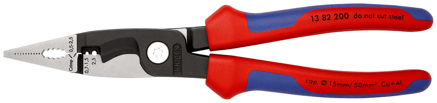 KNIPEX 13 82 200 Pinza para instalaciones eléctricas 6 en 1 con mangos ergonómicos pavonada 200 mm (8″)