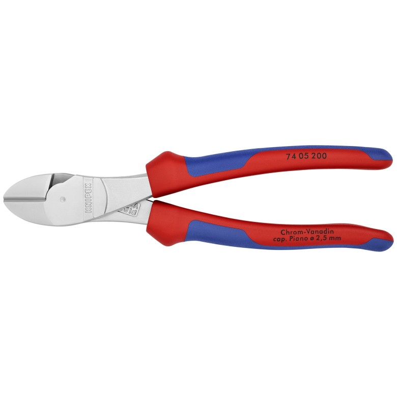 KNIPEX 74 05 200 SB Pinzas de corte diagonal tipo extra fuerte con mangos confort cromado 200 mm