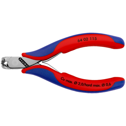 KNIPEX 64 02 115 SB Pinza de corte frontal para electrónica con mangos ergonómicos pulida 115 mm (4.5'')