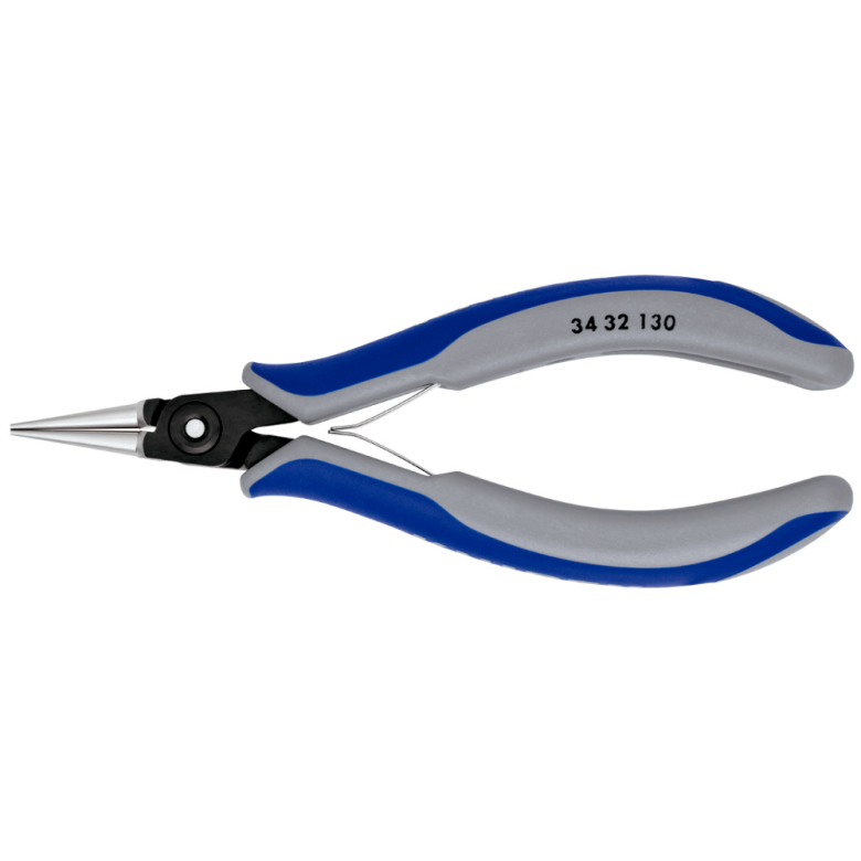 KNIPEX 34 32 130 Pinza de punta redonda para electrónica con mangos ergonómicos bruñido 130 mm (5″)