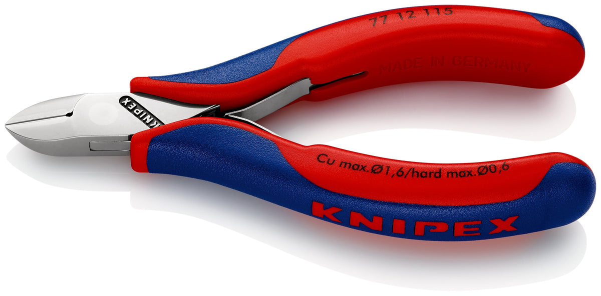 KNIPEX 77 12 115 SB Pinza de corte diagonal para electrónica evita la pérdida de alambres con mangos de plástico pulido espejo 115 mm (4.5'')