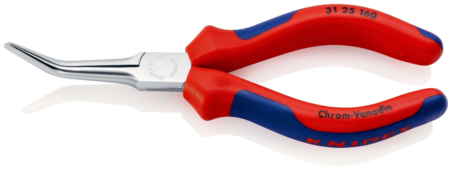 KNIPEX 31 25 160 Pinza de punta larga fina ángulo de 45º con mangos ergonómicos cromada 160 mm (6.25″)