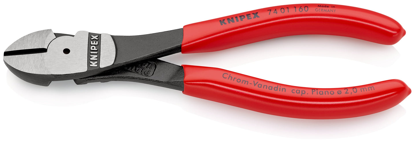 KNIPEX 74 01 160 SB Pinzas de corte diagonal tipo extra fuerte con mangos de plástico acabado pavonado 160 mm