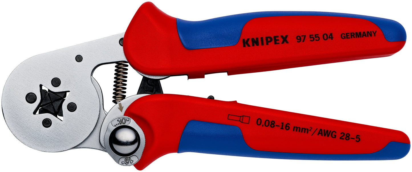 KNIPEX 97 55 04 Pinza autoajustable para ponchar terminales ferrul de acceso lateral con mangos en dos componentes cromado 180 mm