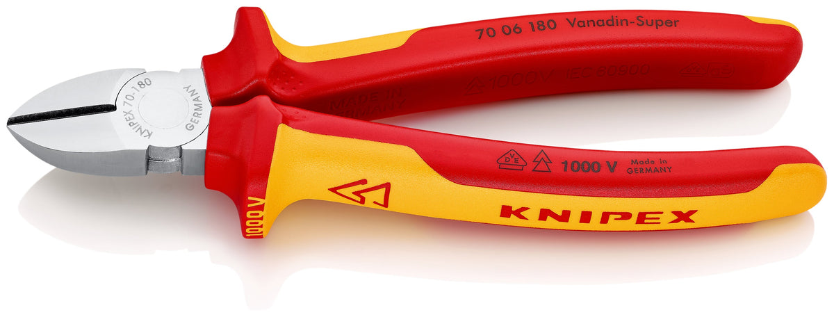 KNIPEX 70 06 180 SB Pinza aislada de corte diagonal con mangos ergonómicos 1000V cromada 180 mm (7.25'')