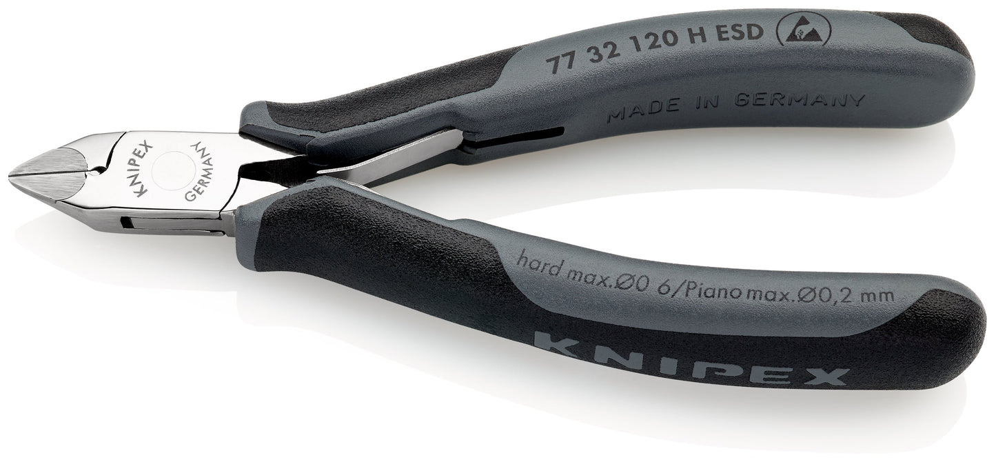 KNIPEX 77 32 120 H ESD Pinzas de corte diagonal para electrónica ESD con filo de corte de metal duro con mangos en dos componentes 120 mm