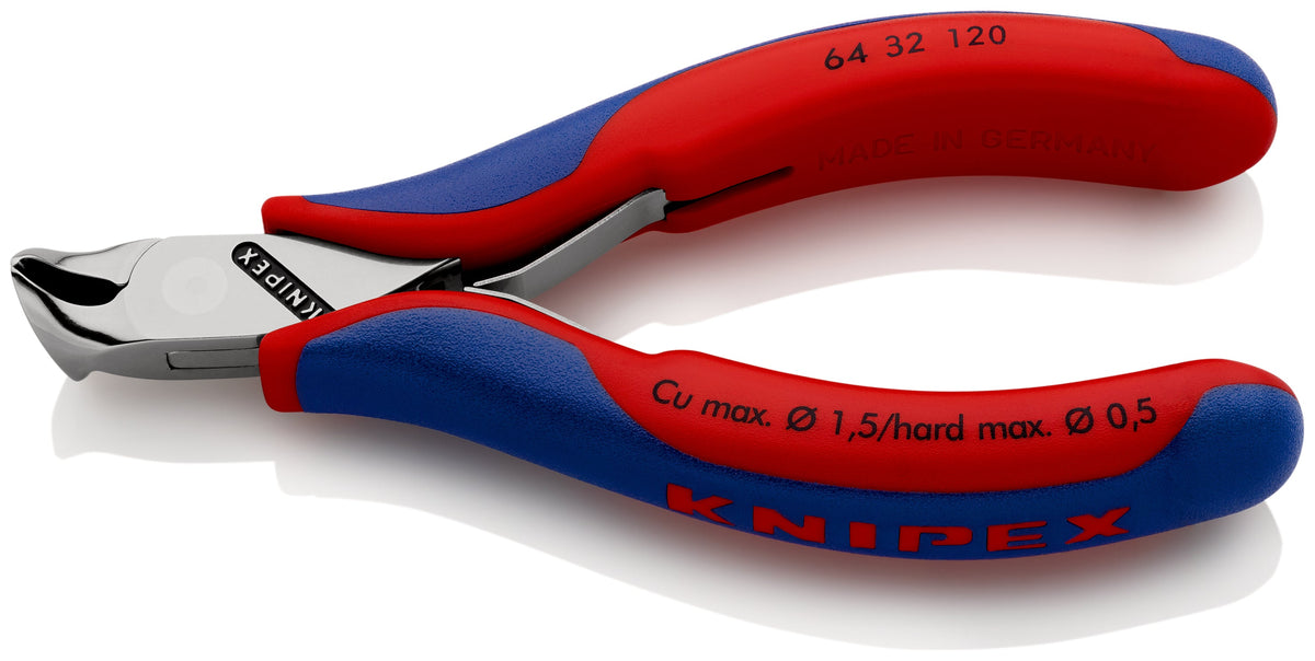 KNIPEX 64 32 120 Pinza de corte frontal tipo oblicuo para electrónica con mangos ergonómicos pulida 120 mm (4.75'')
