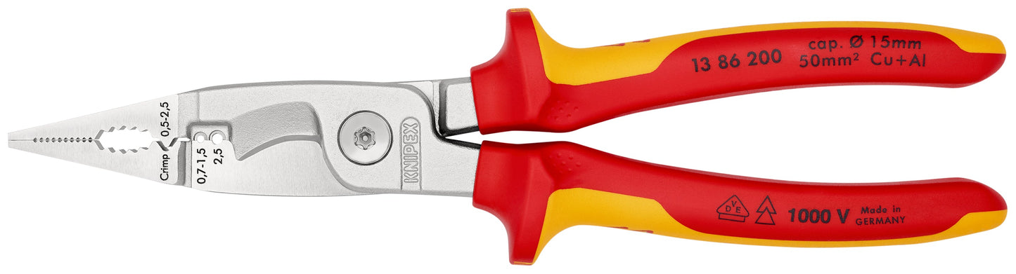 KNIPEX 13 86 200 SB Pinza aislada para instalaciones eléctricas 6 en 1 con mangos ergonómicos 1000V cromada 200 mm (8″)