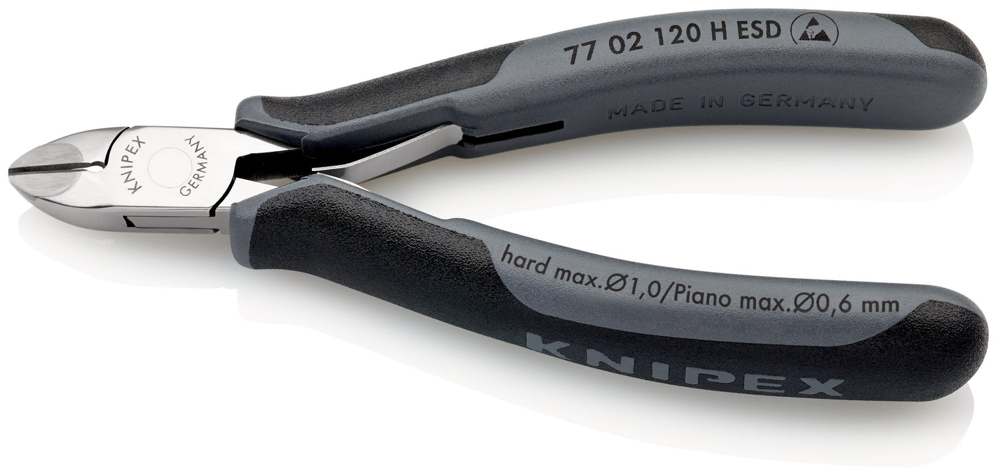 KNIPEX 77 02 120 H ESD Pinzas de corte diagonal para electrónica ESD con filo de corte de metal duro con mangos en dos componentes 120 mm
