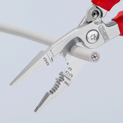 KNIPEX 13 96 200 SB Pinza aislada para instalaciones eléctricas 6 en 1 con mangos ergonómicos 1000V cromada 200 mm (8″)