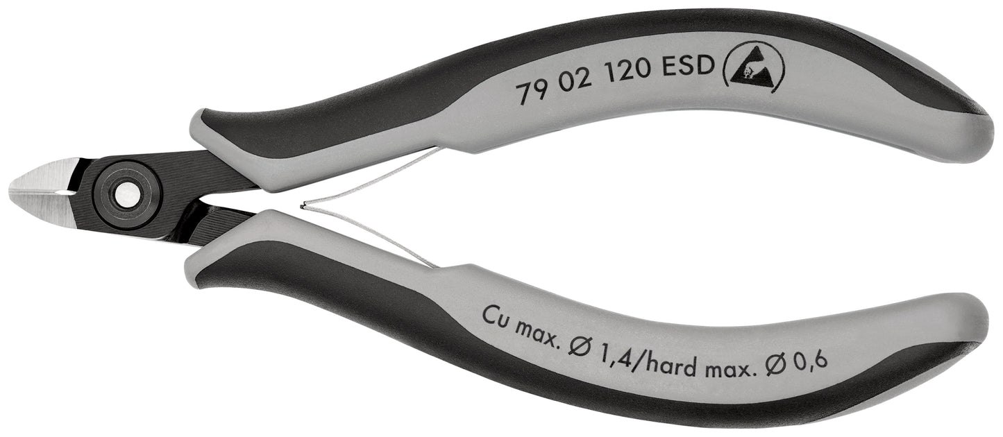 KNIPEX 79 02 120 ESD Pinzas de precisión de corte diagonal para electrónica ESD con mangos en dos componentes bruñido 120 mm