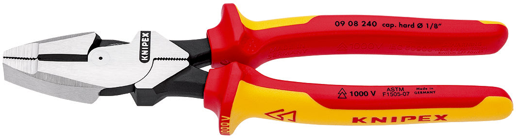 KNIPEX 09 08 240 SB Pinza aislada de electricista mod. americano con mangos ergonómicos 1000V pavonada 240 mm (9.5″)
