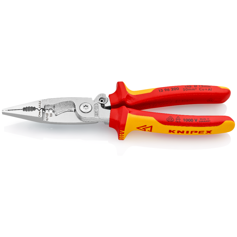 KNIPEX 13 96 200 SB Pinza aislada para instalaciones eléctricas 6 en 1 con mangos ergonómicos 1000V cromada 200 mm (8″)