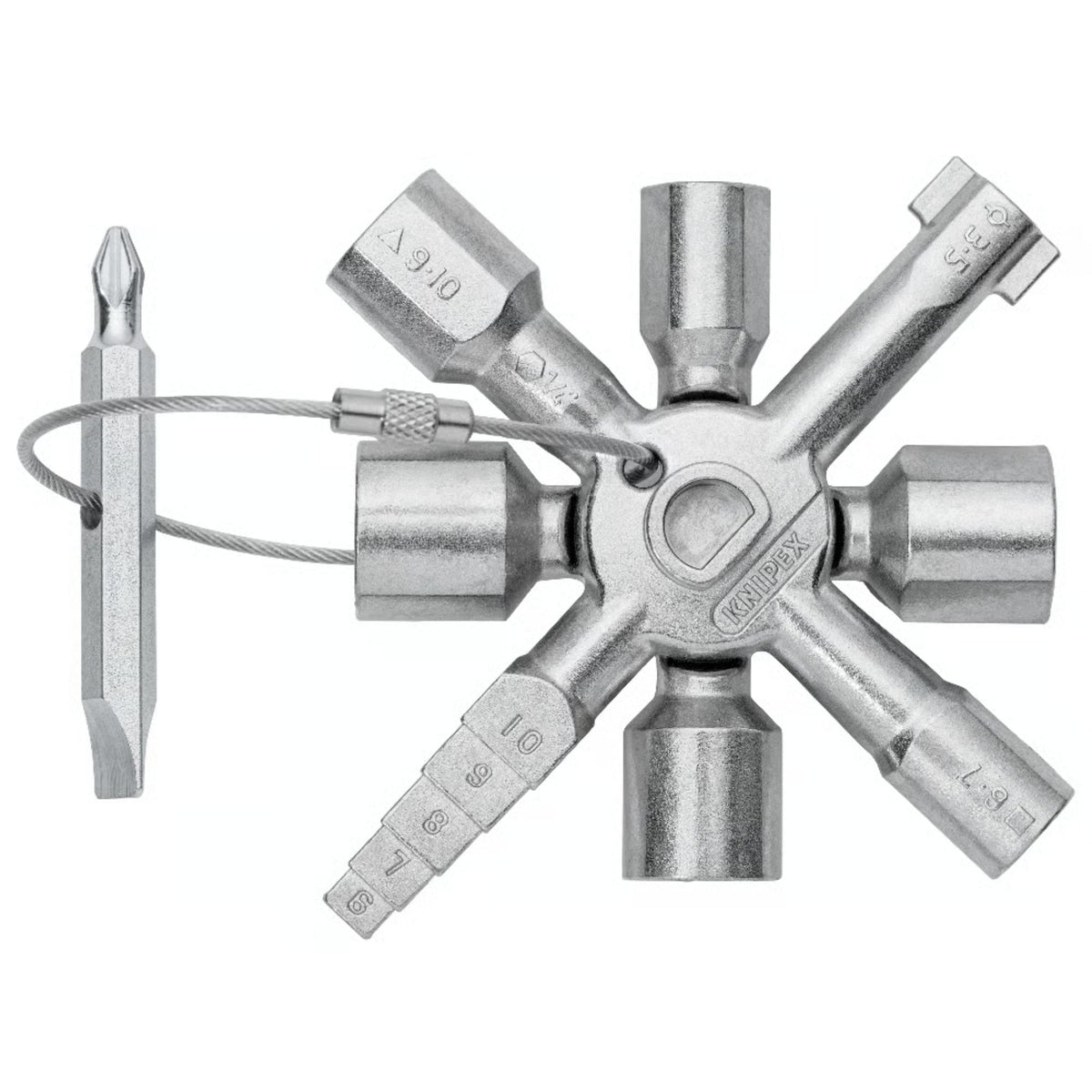 KNIPEX 00 11 01 Llave universal TwinKey para gabinetes de control cromada 95 mm (3.5″)