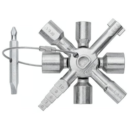 KNIPEX 00 11 01 Llave universal TwinKey para gabinetes de control cromada 95 mm (3.5″)