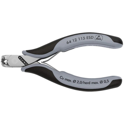 KNIPEX 64 12 115 ESD Pinza de corte frontal para electrónica con mangos ergonómicos antiestáticos pulida 115 mm (4.5'')