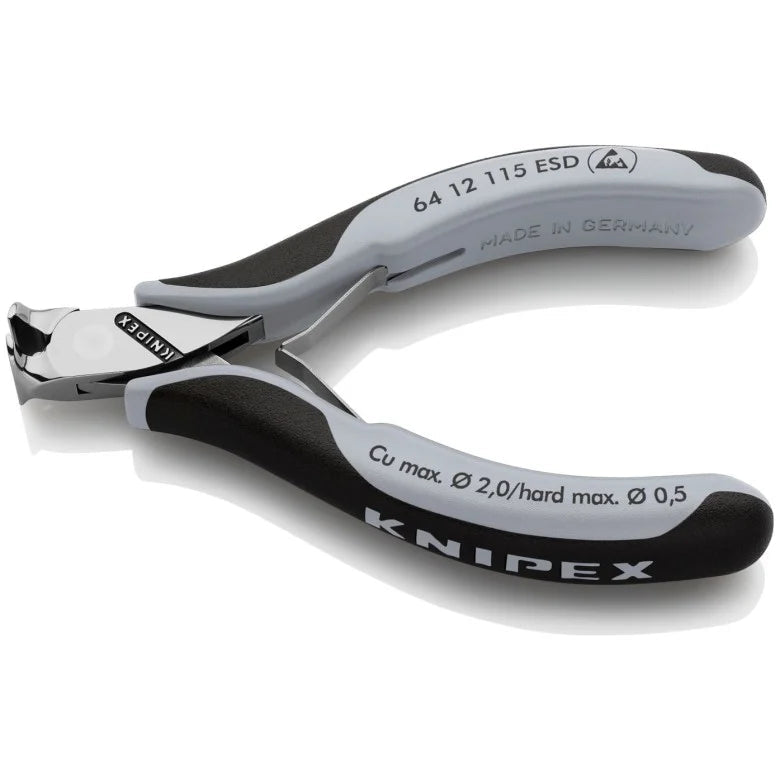 KNIPEX 64 12 115 ESD Pinza de corte frontal para electrónica con mangos ergonómicos antiestáticos pulida 115 mm (4.5'')