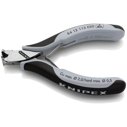 KNIPEX 64 12 115 ESD Pinza de corte frontal para electrónica con mangos ergonómicos antiestáticos pulida 115 mm (4.5'')