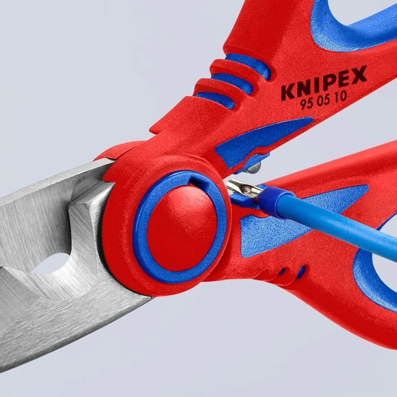 KNIPEX 95 05 10 SB Tijeras para electricista con crimpadora 160 mm
