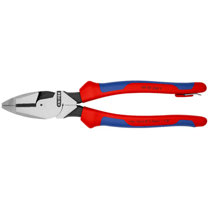 KNIPEX 09 02 240 T BK Pinza de electricista modelo americano con mangos ergonómicos con protección anticaídas pavonada 240 mm (9.5″)