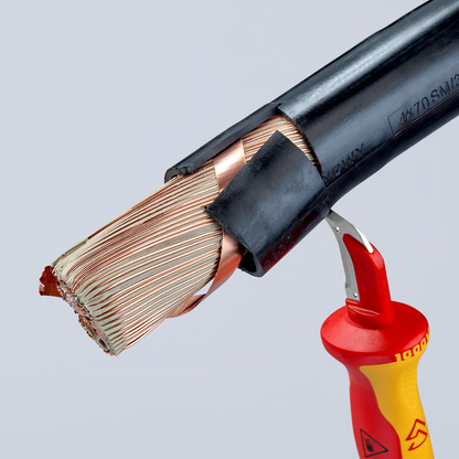 KNIPEX 98 55 SB Cuchillo pelacables de gancho forma de hoz con guia aislado con mango ergonómico 1000V 180 mm (7'')