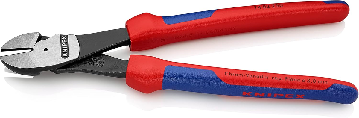 KNIPEX 74 02 250 SB Pinza de corte diagonal de alta palanca con mangos ergonómicos pavonada 250 mm (10'')