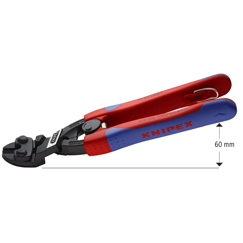 KNIPEX 71 22 200 T BK Cortapernos compacto CoBolt con anilla de protección anticaídas 200 mm (8″)