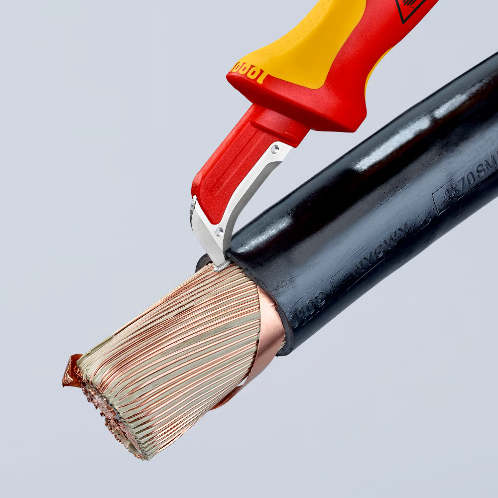 KNIPEX 98 55 SB Cuchillo pelacables aislado con guía de deslizamiento con mangos ergonómicos 1000V inoxidable 180 mm (7'')