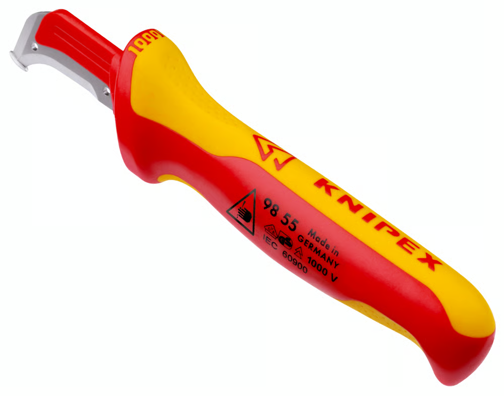 KNIPEX 98 55 SB Cuchillo pelacables aislado con guía de deslizamiento con mangos ergonómicos 1000V inoxidable 180 mm (7'')