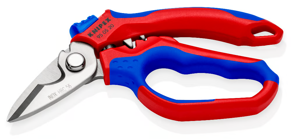 KNIPEX 95 05 20 SB Tijeras de electricista acodadas con mangos en dos componentes, reforzadas con fibra de vidrio pulido espejo 160 mm