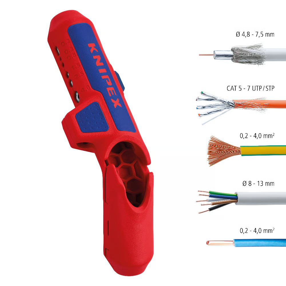 KNIPEX 16 95 01 SB Pelacables universal para diestros ErgoStrip de plástico reforzado con fibra de vidrio 135 mm (5.25'')