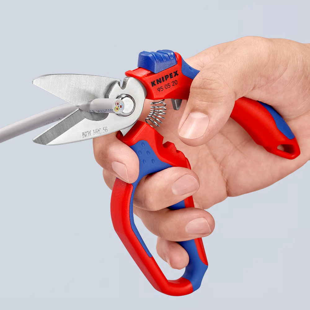 KNIPEX 95 05 20 SB Tijeras de electricista acodadas con mangos en dos componentes, reforzadas con fibra de vidrio pulido espejo 160 mm