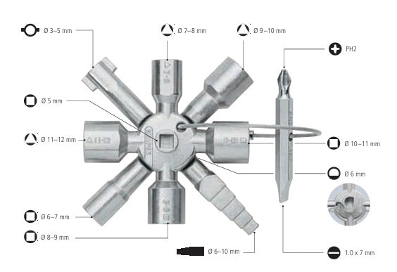 KNIPEX 00 11 01 Llave para gabinetes de control universal TwinKey 92 mm (3.5″)
