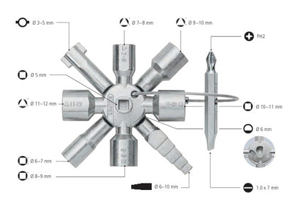 KNIPEX 00 11 01 Llave para gabinetes de control universal TwinKey 92 mm (3.5″)