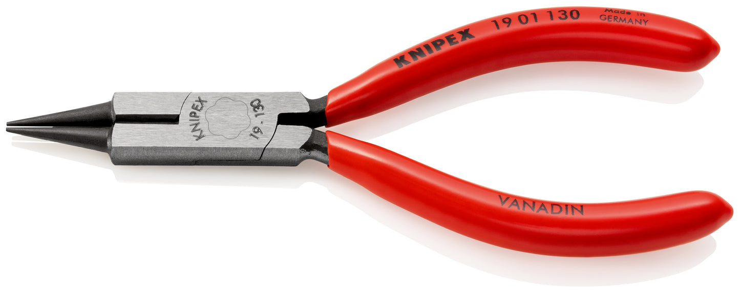 KNIPEX 19 01 130 SB Pinza con bocas redondas con filos de corte (Pinza para joyería) recubierto de plástico acabado pavonado 130 mm