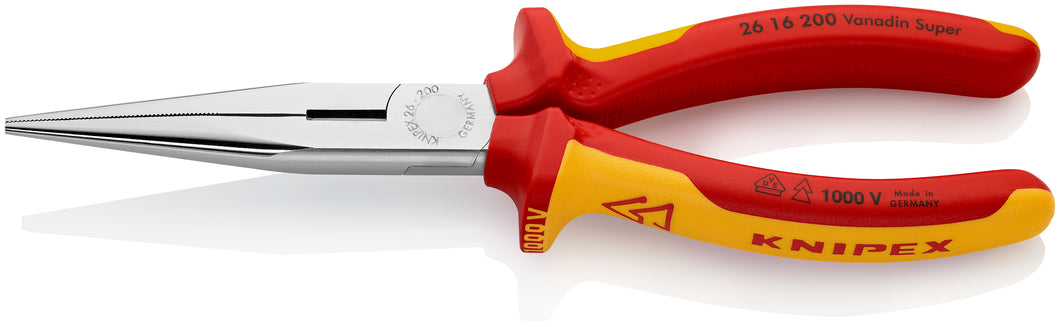 KNIPEX 26 16 200 SB Pinza de montaje (Pinzas de boca cigueña) aislados con fundas en dos componentes, según norma VDE cromado 200 mm