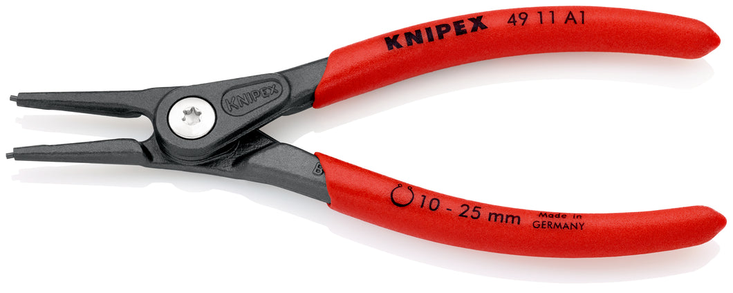 KNIPEX 49 11 A1 SB Pinza de precisión para anillos de retención exteriores de ejes recubiertos de plástico antideslizante acabado pavonado 140 mm