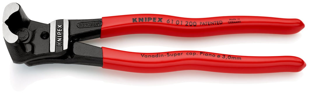 KNIPEX 61 01 200 SB Pinzas de corte frontal para pernos gran efecto palanca recubierto de plástico acabado pavonado 200 mm