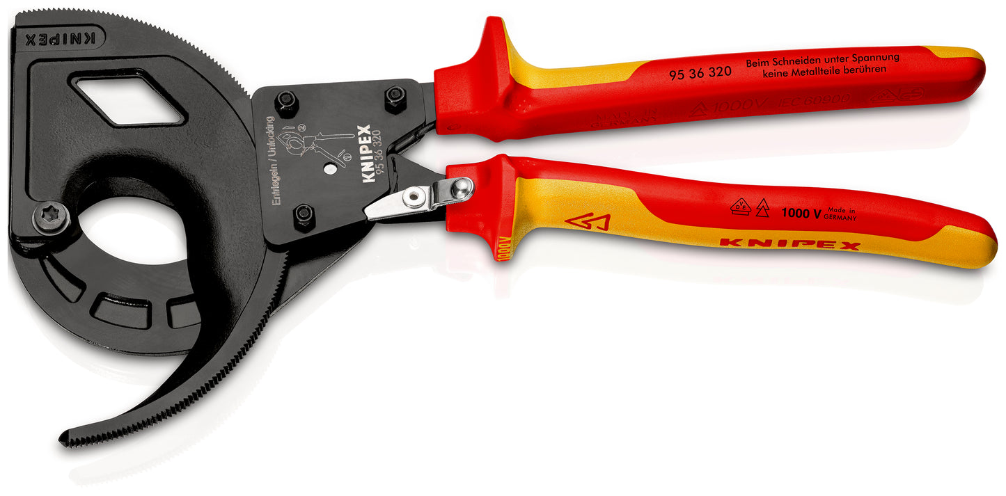 KNIPEX 95 36 320 Cortacables (tipo matraca, 3 velocidades) aislados con fundas en dos componentes, seg£n norma VDE acabado pavonado 320 mm