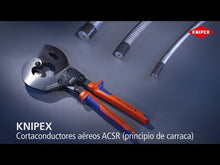 Cargar y reproducir el video en el visor de la galería, KNIPEX 95 32 340 SR ACSR Pinzas de corte de líneas aéreas (tipo matraca) Para conductor de aluminio con núcleo de acero 340 mm
